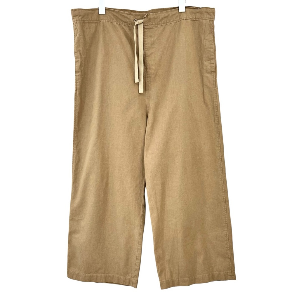 ICHI Antiquites Made In Japan Light Brown Linen Cotton Extra Wide Leg Crop Pants